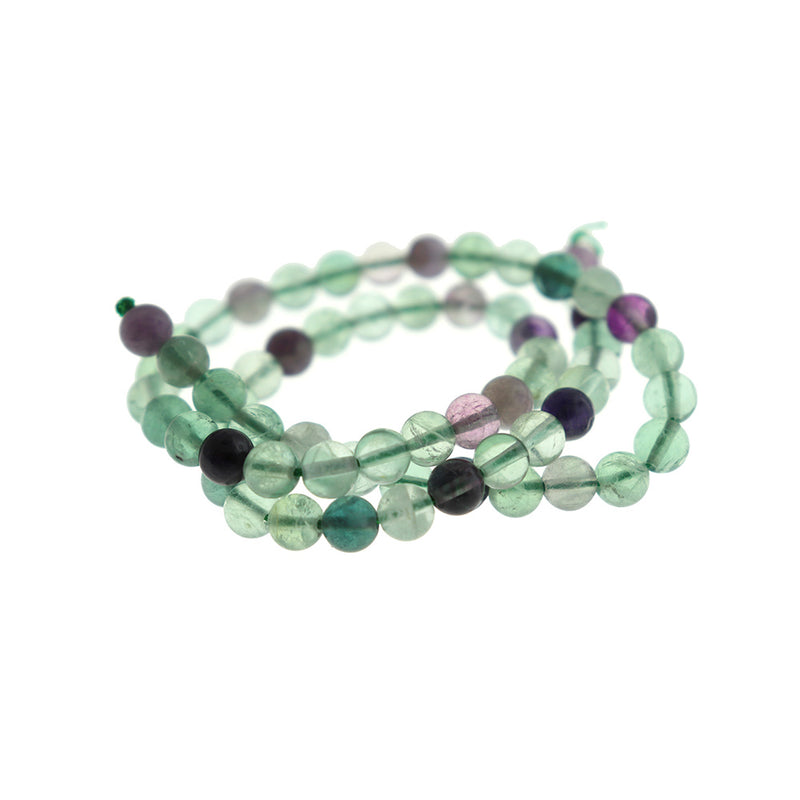 Round Natural Fluorite Beads 6mm - Purples, Blues, and Greens - 1 Strand 61 Beads - BD1665