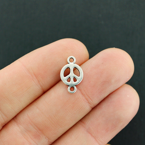 12 Peace Sign Connector Antique Silver Tone Charms 2 Sided - SC3182