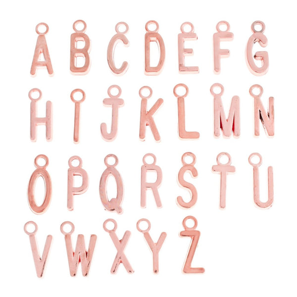 26 Alphabet Letter Rose Gold Tone Charms - 1 Set - Alpha2100