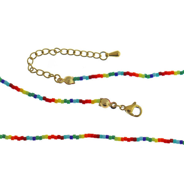Rainbow Seed Bead Necklace 16" Plus Extender - 1.3mm - 1 Necklace - N331