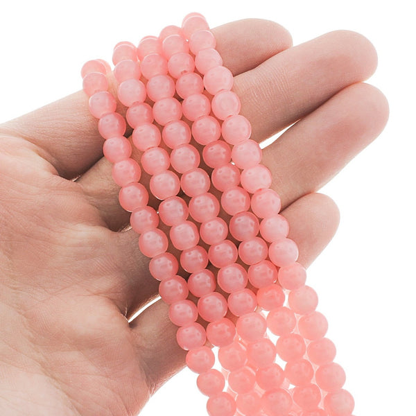 Round Imitation Jade Beads 6.5mm - Baby Pink - 1 Strand 145 Beads - BD2688