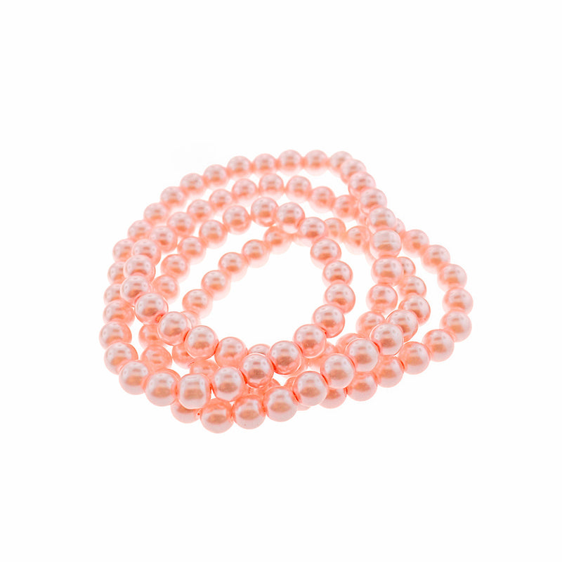 Perles Rondes en Verre 8mm - Rose Nacré - 1 Rang 105 Perles - BD813