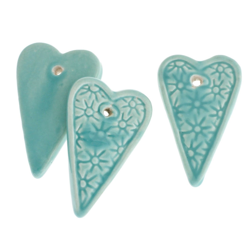 4 Blue Heart Ceramic Charms - Z248