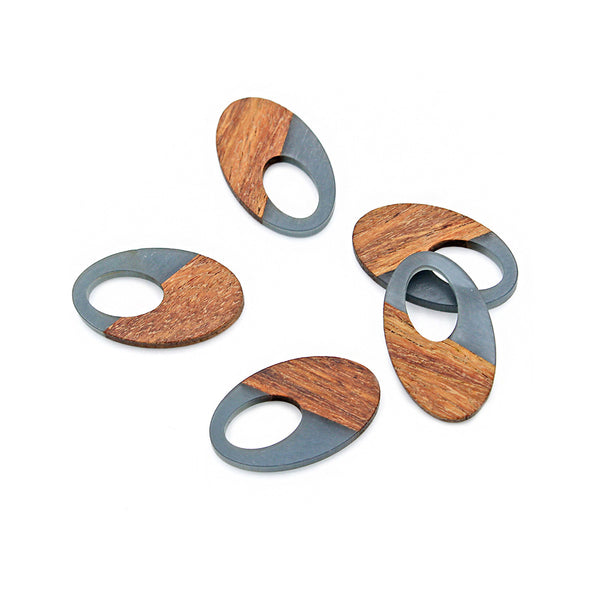 Oval Natural Wood and Grey Resin Charm 35mm - WP013