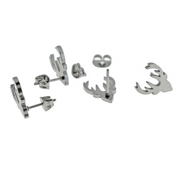 Stainless Steel Earrings - Reindeer Studs - 13mm x 11mm - 2 Pieces 1 Pair - ER495