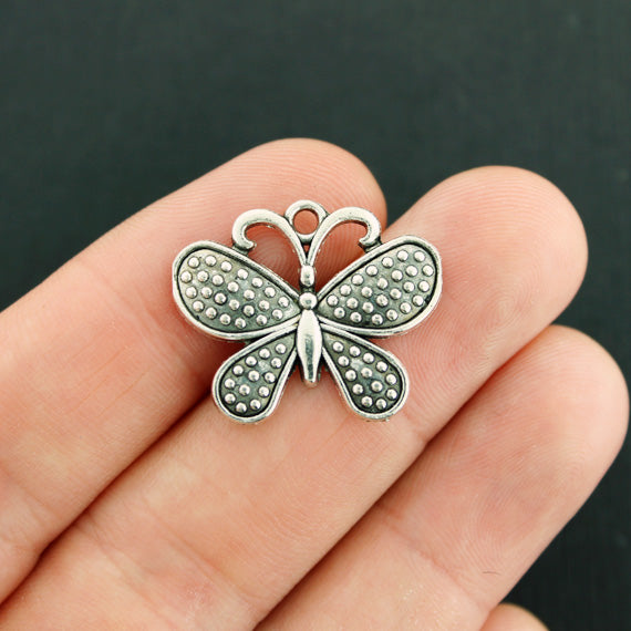 6 Butterfly Antique Silver Tone Charms - SC7812