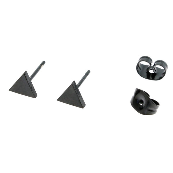 Gunmetal Black Stainless Steel Earrings - Triangle Studs - 8mm x 6mm - 2 Pieces 1 Pair - ER069