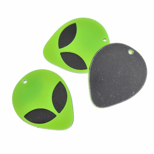 2 Green Alien Acrylic Charms - K612