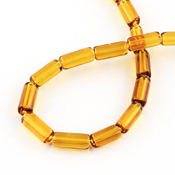 Tube Glass Beads 10mm x 4mm - Goldenrod Yellow - 1 Strand 30 Beads - BD1070