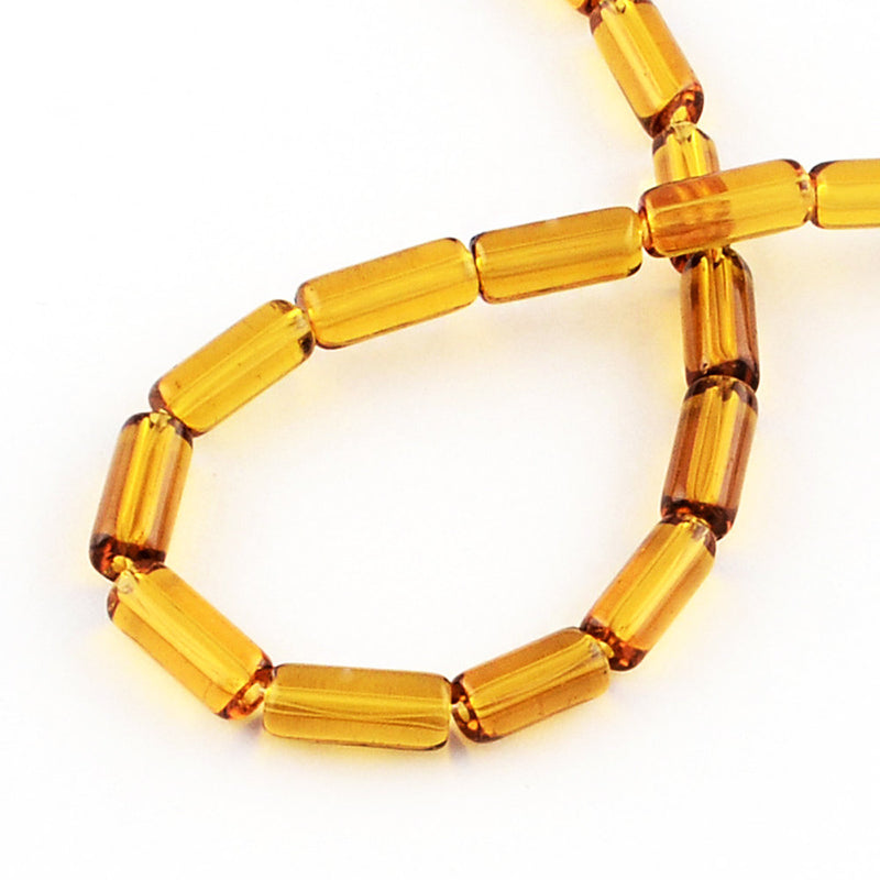 Perles de Verre Tube 10mm x 4mm - Jaune Verge d'Or - 1 Rang 30 Perles - BD1070