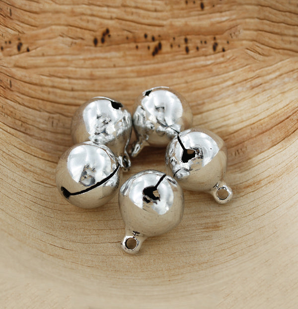 10 Jingle Bells Charms Silver Tone 3D - Z178