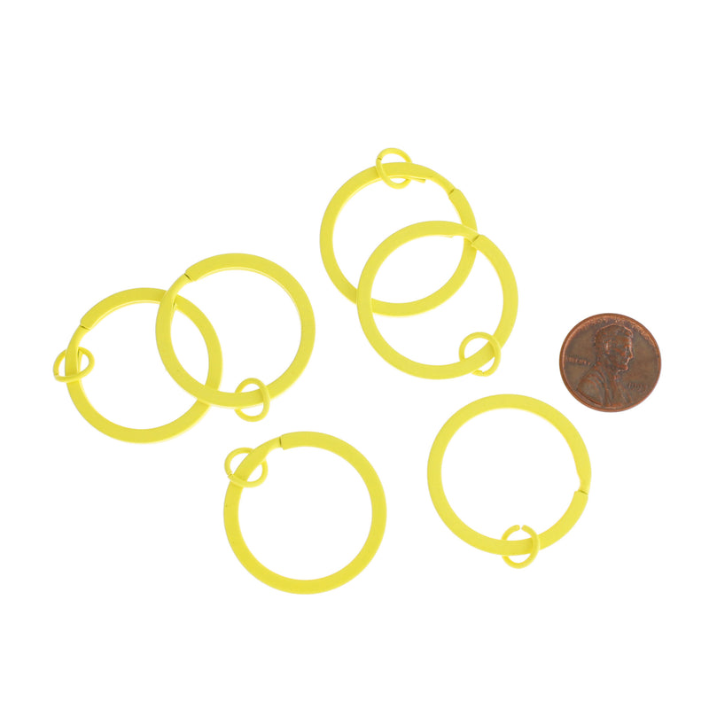Yellow Enamel Key Rings with Attached Jump Ring - 30mm - 4 Pieces - FD163