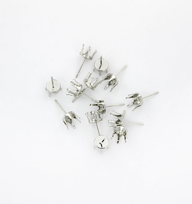 Boucles d'oreilles argentées - Cabochon à tige - 7 mm - 30 pièces 15 paires - Z966