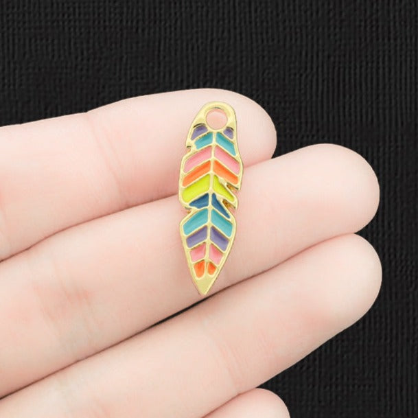 2 Feather Gold Tone Enamel Charms - E1521
