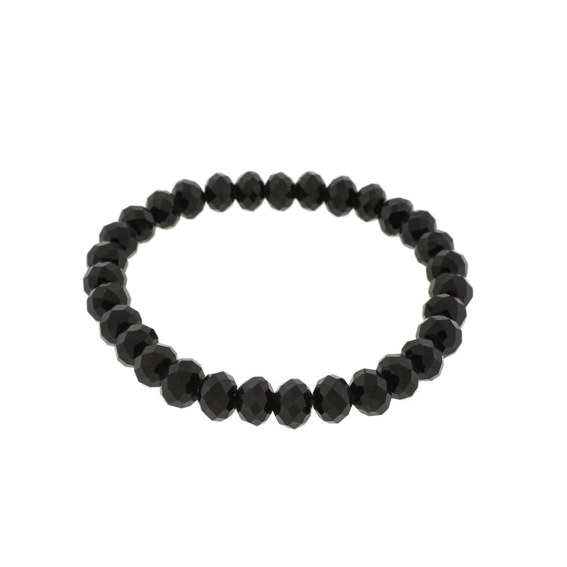Faceted Glass Bead Bracelet 60mm - Polished Black - 1 Bracelet - BB189