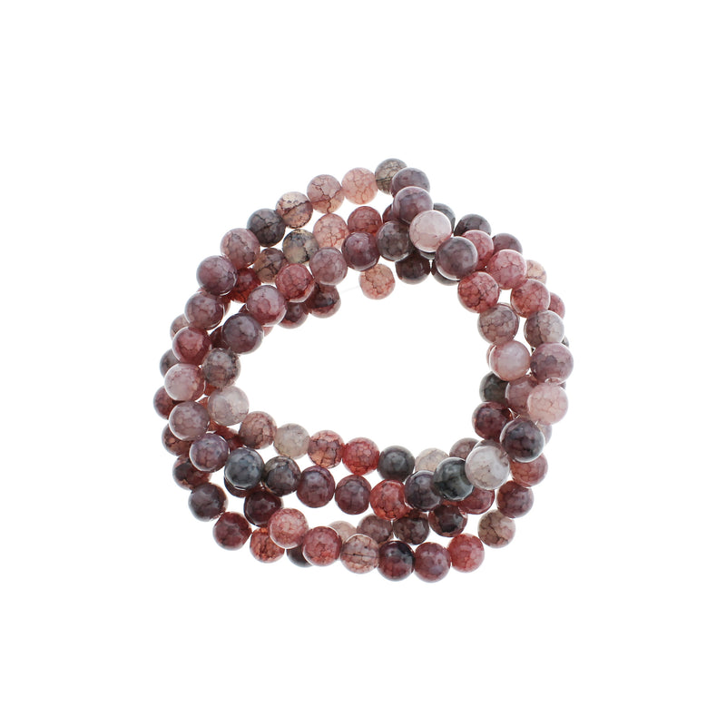 Perles rondes imitation pierres précieuses 8mm - Craquelé gris anthracite et rouge - 1 brin 100 perles - BD137