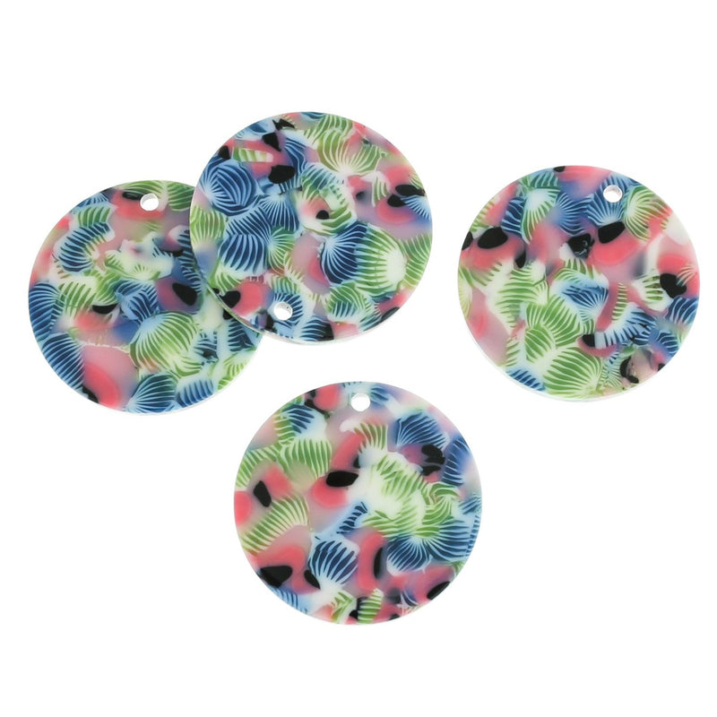 2 Multicolored Swirl Round Resin Charms 2 Sided - K531