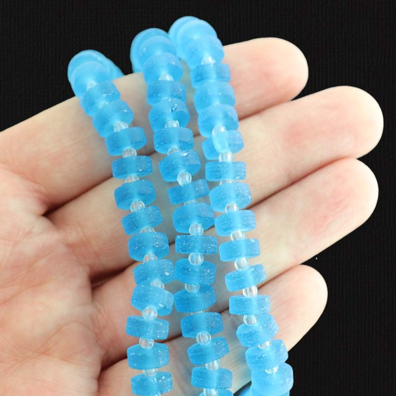 Heishi Cultured Sea Glass Beads 9mm x 6mm - Pacific Blue - 1 Strand 36 Beads - U165