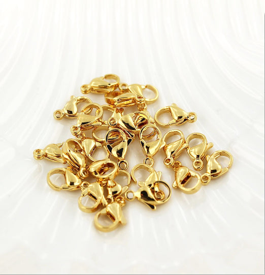 Gold Stainless Steel Lobster Clasps 12mm x 7mm - 10 Clasps - FD379