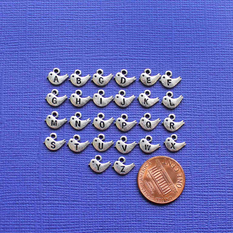 VENTE 26 oiseaux Alphabet lettre ton argent breloques 2 faces - 1 ensemble - ALPHA1800
