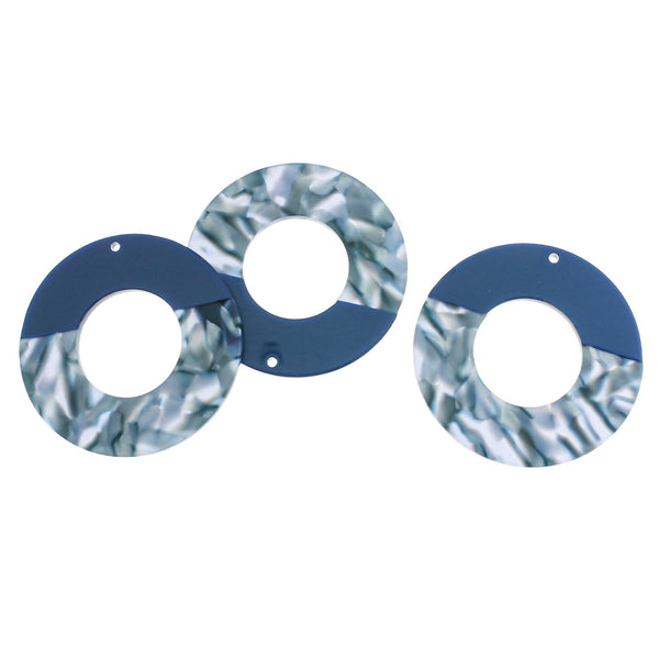 2 Blue Swirl Round Resin Charms 2 Sided - K513