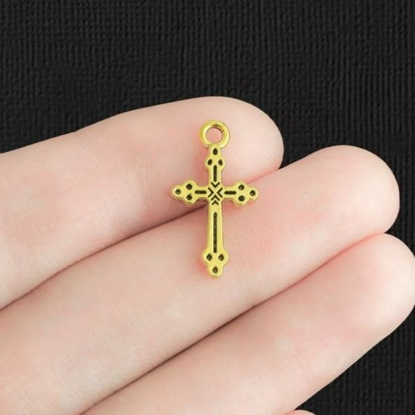 10 Cross Antique Gold Tone Charms 2 Sided - GC421