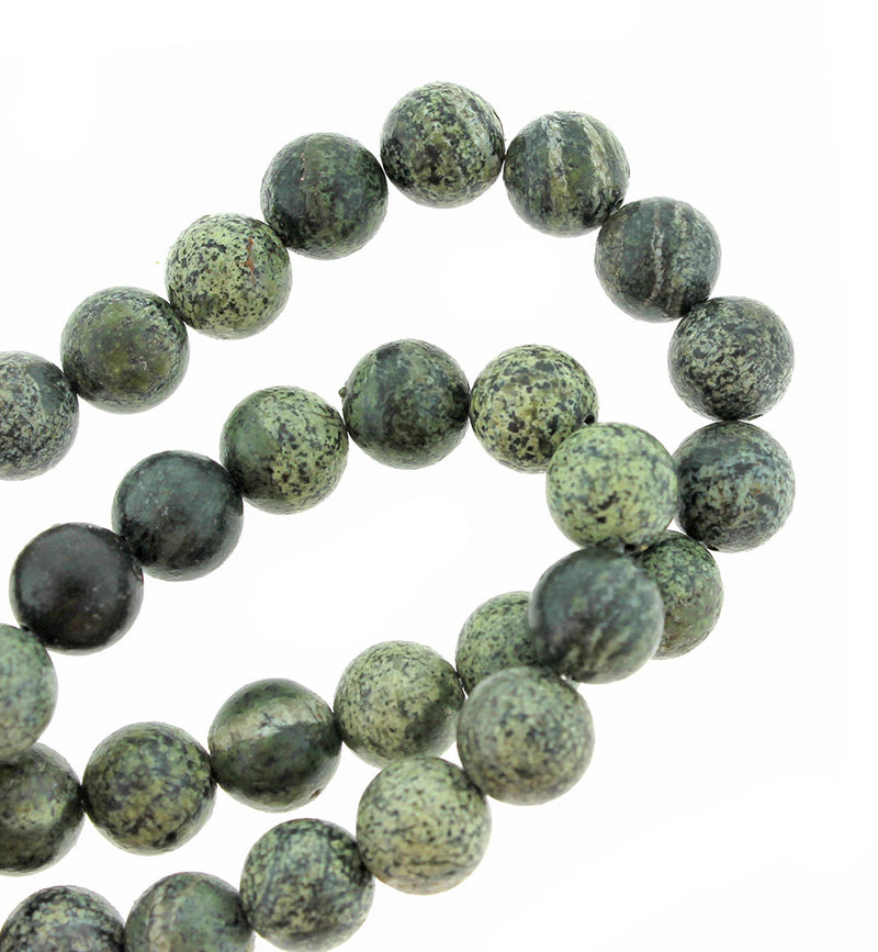 Round Natural Zebra Jasper Beads 10mm - Forest Green Marble - 10 Beads - BD1416