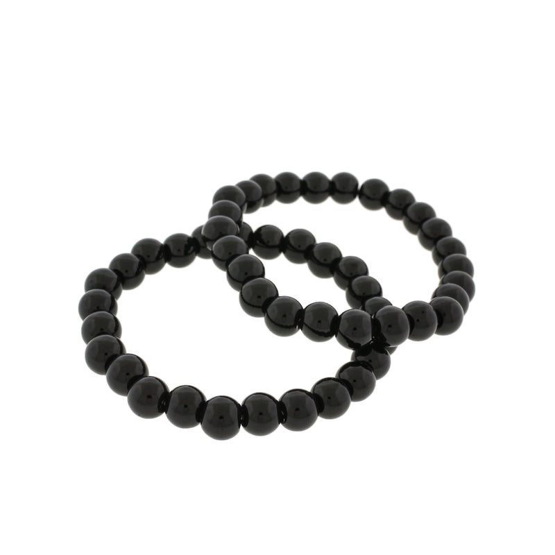 Round Glass Bead Bracelet - 58mm - Polished Black - 1 Bracelet - BB045
