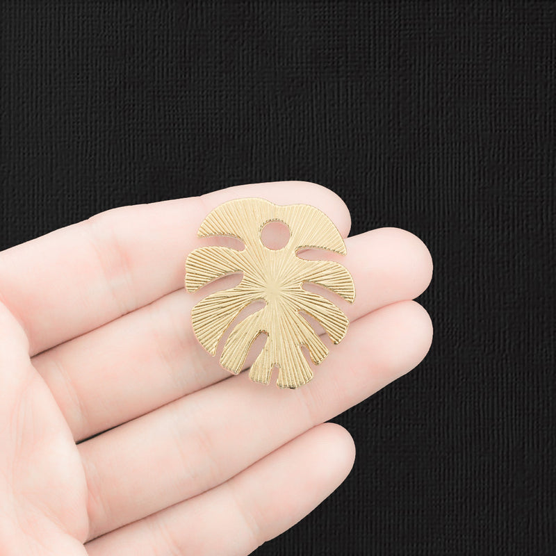 2 Tropical Leaf Gold Tone Enamel Charms - E1519