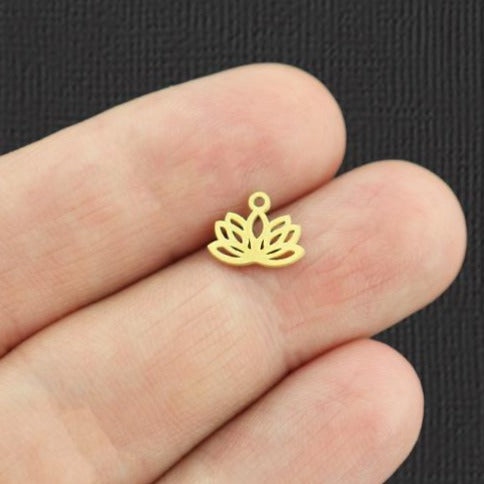 Lotus Gold Tone Stainless Steel Charm 2 Sided - SSP265