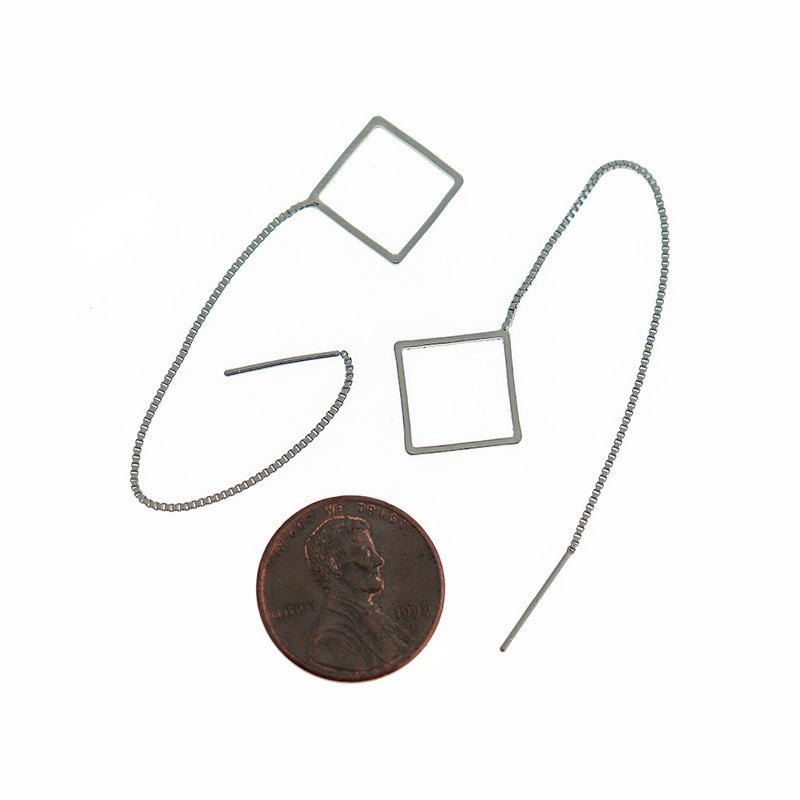 Boucles d'oreilles enfileur losange en laiton argenté - 98 mm - 2 pièces 1 paire - ER499