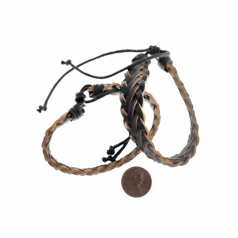 Bracelets en cuir tressé noir 78 mm plus prolongateur - 5 bracelets - N178