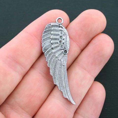 4 Large Wing Antique Silver Tone Charms - SC4370