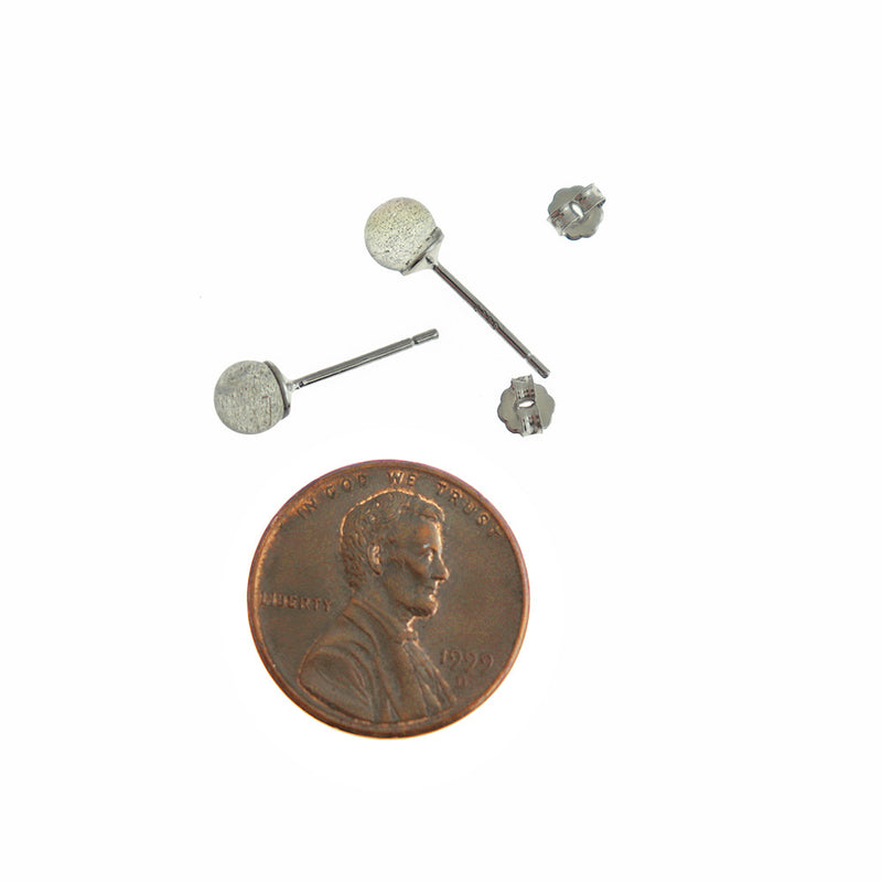 Silver Tone Earrings - Imitation Labradorite Gemstone Ball Studs - 5mm - 2 Pieces 1 Pair - ER864