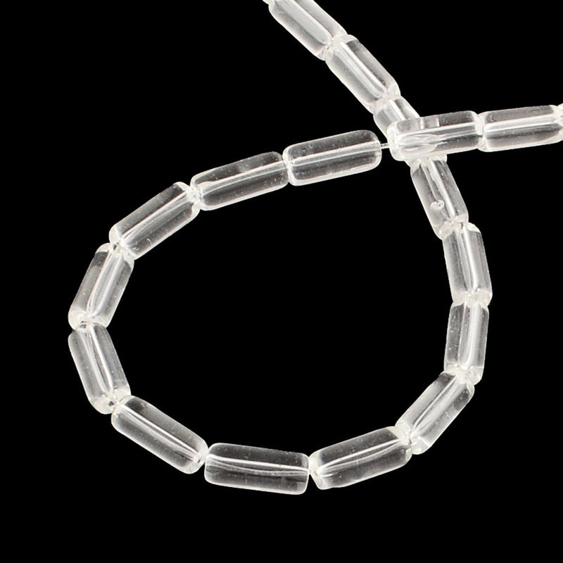 Tube Glass Beads 10mm x 4mm - Clear White - 1 Strand 30 Beads - BD1078