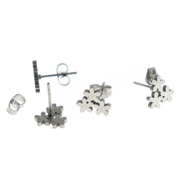 Boucles d'Oreilles Acier Inoxydable - Clous Fleur - 10mm x 9mm - 2 Pièces 1 Paire - ER459