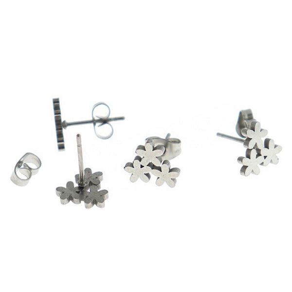 Stainless Steel Earrings - Flower Studs - 10mm x 9mm - 2 Pieces 1 Pair - ER459