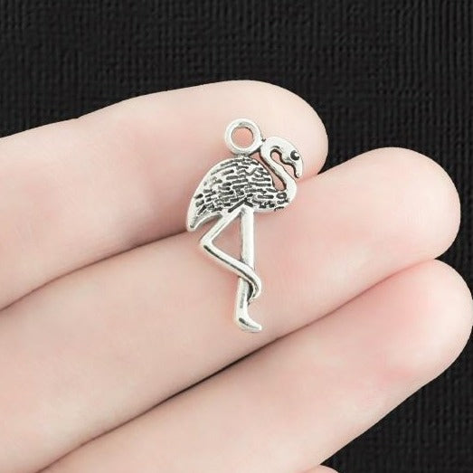 8 Flamingo Antique Silver Tone Charms 2 Sided - SC178