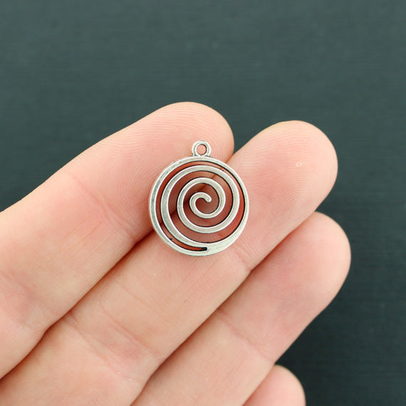 6 Spiral Antique Silver Tone Charms 2 Sided - SC5738
