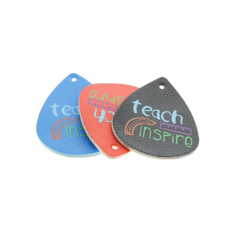 Imitation Leather Teardrop Pendants - Colorful Teach Inspire - 4 Pieces - LP159