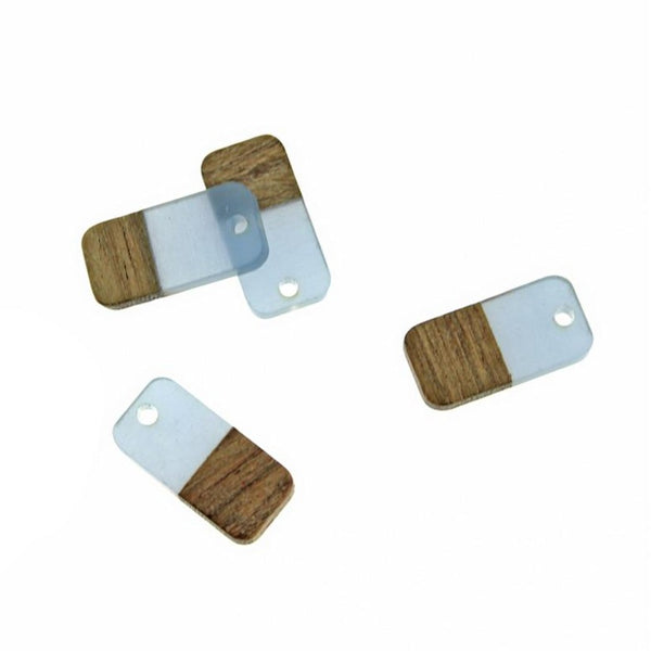 4 Rectangle Natural Wood and Light Blue Resin Charms 20mm - WP032