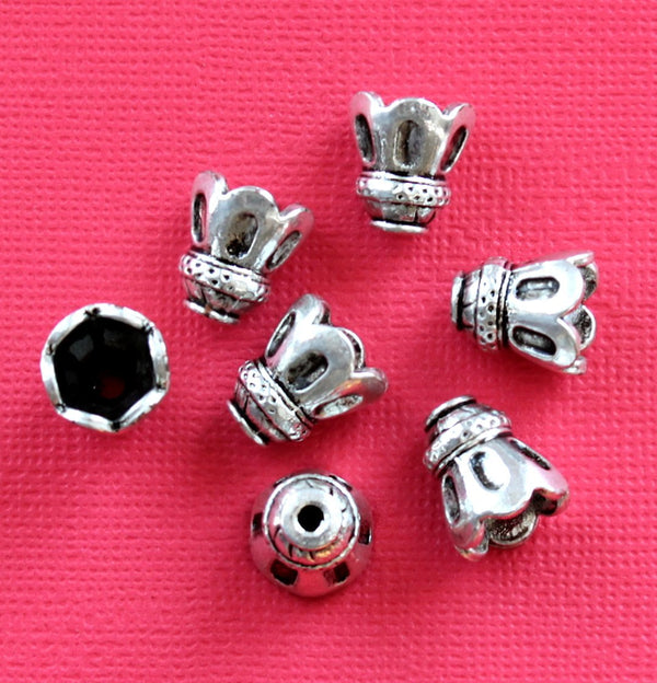Capuchons de perles de ton argent antique - 12 mm x 14 mm - 5 pièces - SC4729