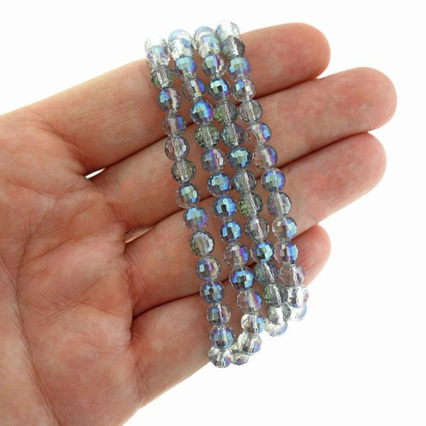 Perles de Verre à Facettes 6mm - Bleu Galvanoplastie Coupe Disco - 1 Rang 72 Perles - BD780