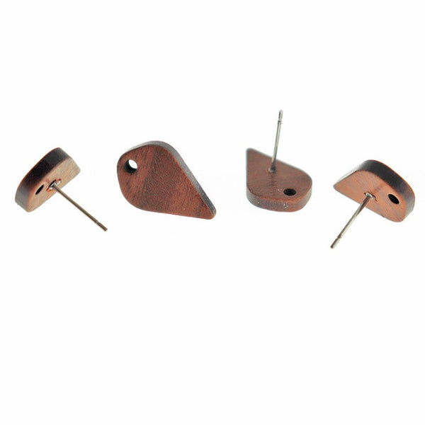Wood Stainless Steel Earrings - Teardrop Studs - 17.5mm x 11mm - 2 Pieces 1 Pair - ER577
