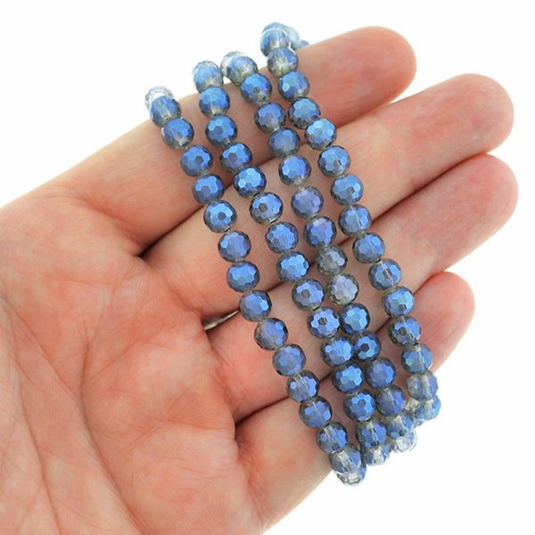 Perles de Verre à Facettes 6mm - Bleu Acier Galvanisé Coupe Disco - 1 Rang 72 Perles - BD836