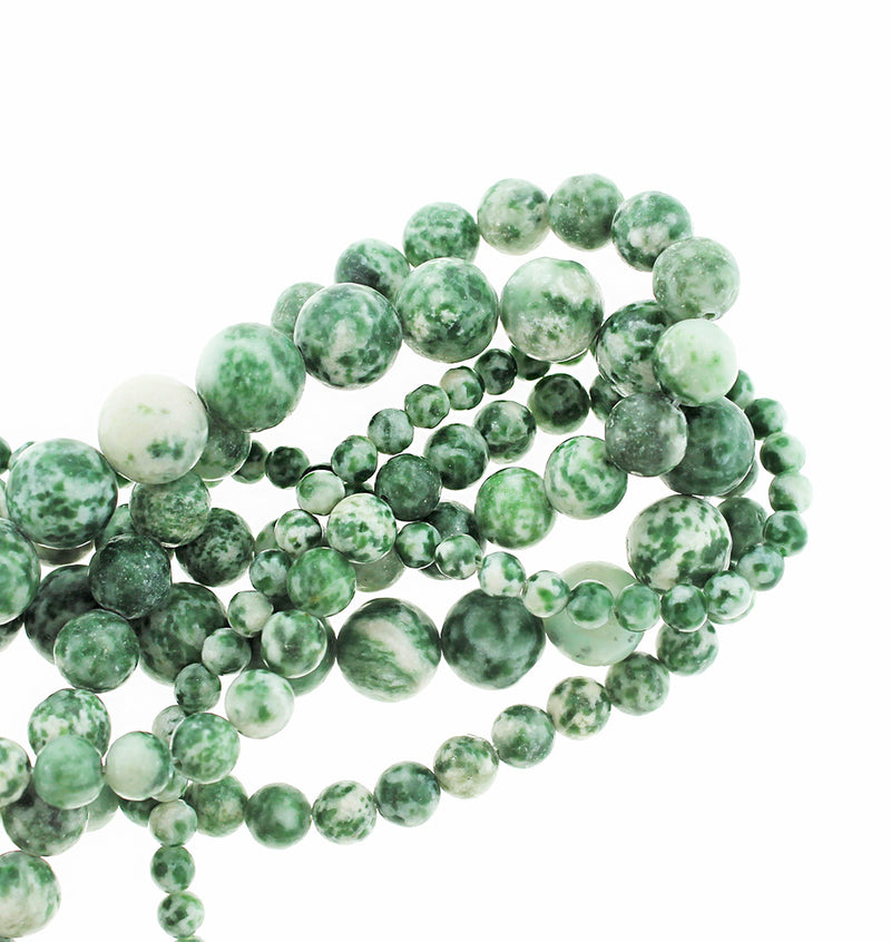 Round Natural Gemstone Beads 4mm -10mm - Choose Your Size - Mottled Green - 1 Full 15" Strand - BD1856