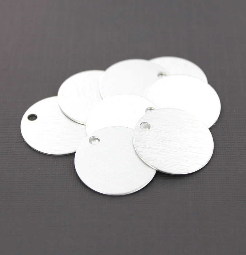 SALE Circle Stamping Blanks - Silver Brushed Aluminum - 1" - 5 Tags - MT238
