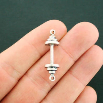 4 breloques de ton argent antique connecteur Barbell 3D - SC1135