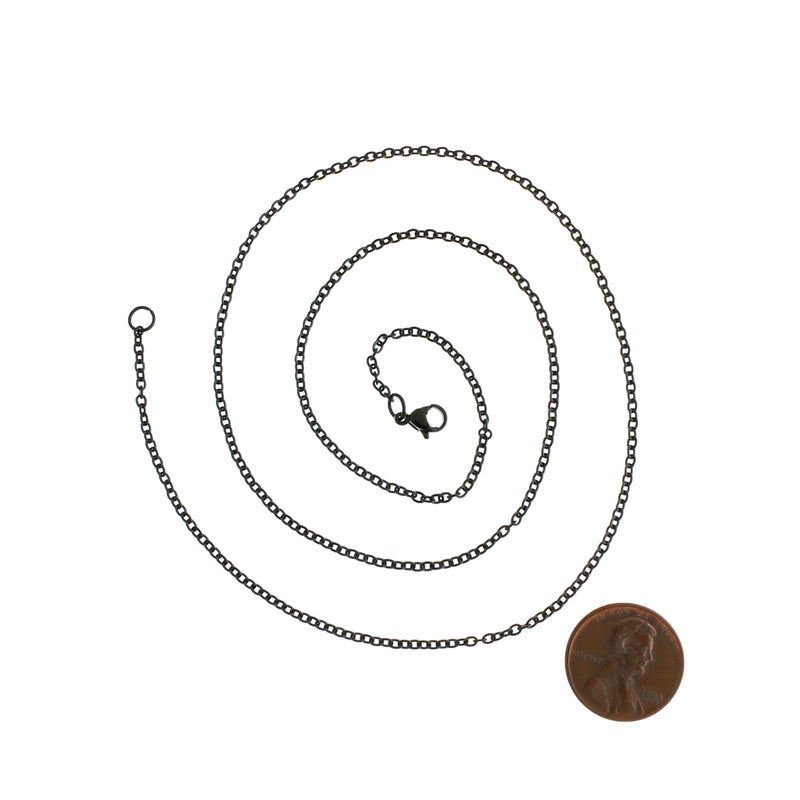 Black Stainless Steel Cable Chain Necklace 21.5" - 2mm - Choose Your Quantity!