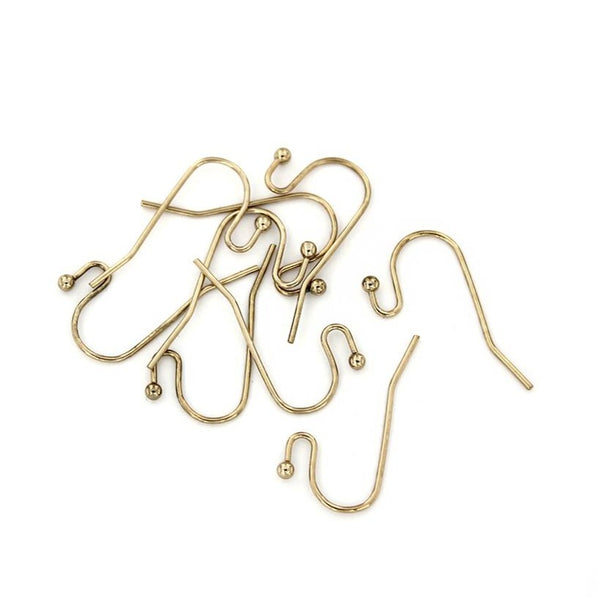 Gold Tone Brass Earrings - French Style Hooks - 21.5mm x 11mm - 10 Pieces 5 Pairs - Z870